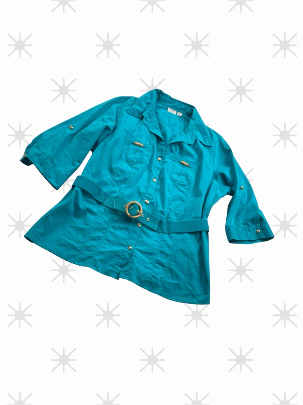 Cato Teal Button-Down Shirt with Belt~ Size 18-20W ~ Business Casual